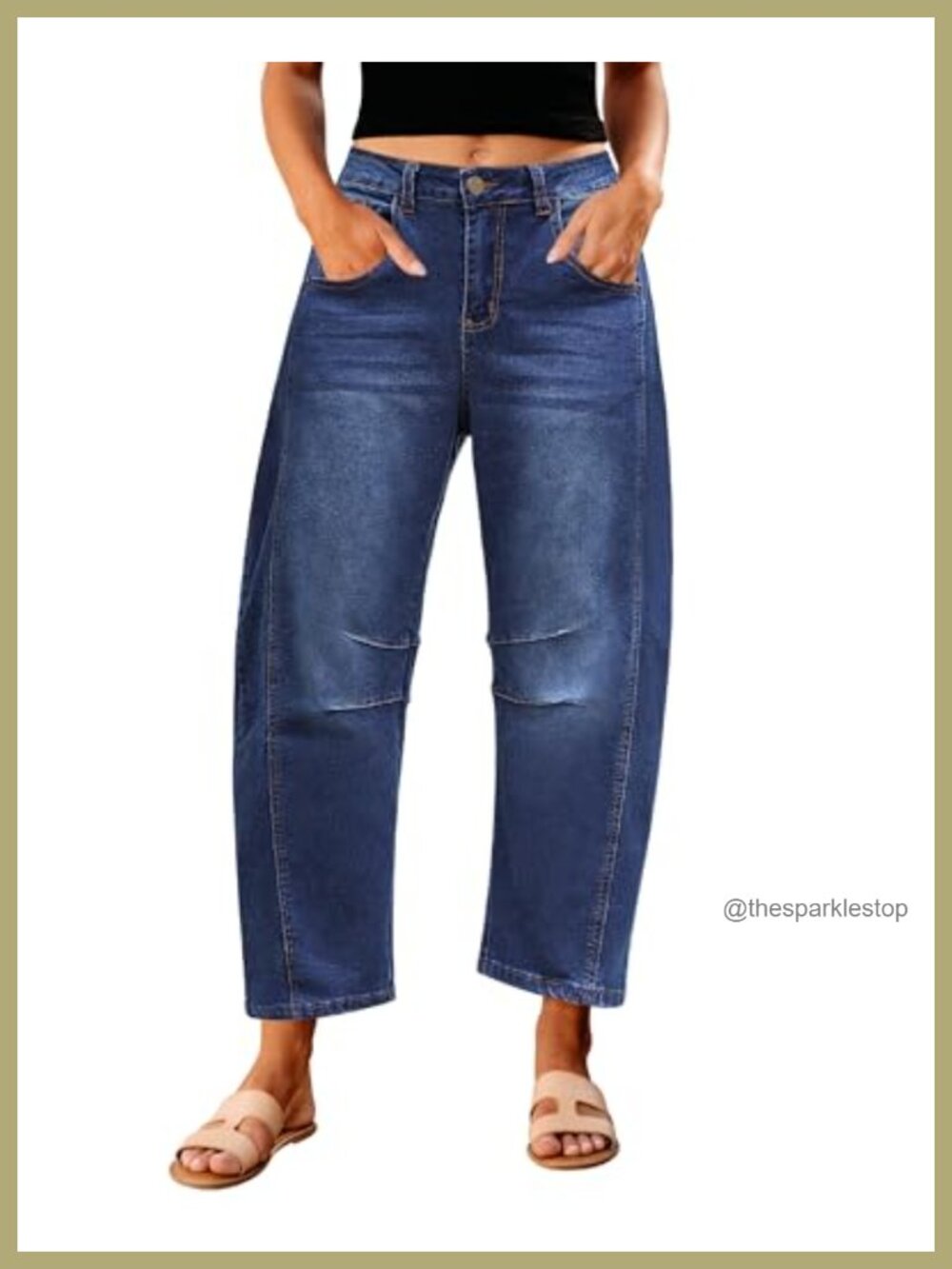 High Waist Barrel Jeans Cropped Stretch Denim Pants